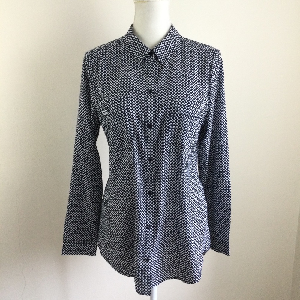 Liz Claiborne Black and White Blouse Button Down Shirt Medium